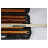 Wooden-Handled Carving & BBQ Tool Set in Plastic Case - Multi-Piece