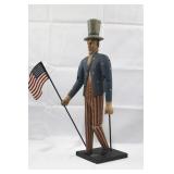 Vintage Uncle Sam Hand-Carved Wooden Folk Art Figure - 24 in Tall