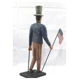 Vintage Uncle Sam Hand-Carved Wooden Folk Art Figure - 24 in Tall