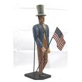 Vintage Uncle Sam Hand-Carved Wooden Folk Art Figure - 24 in Tall