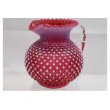 Fenton Cranberry Opalescent Hobnail Pitcher with 6 Tumblers
