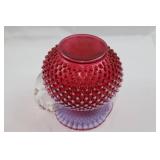 Fenton Cranberry Opalescent Hobnail Pitcher with 6 Tumblers