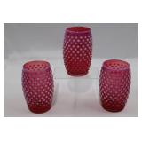 Fenton Cranberry Opalescent Hobnail Pitcher with 6 Tumblers