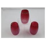 Fenton Cranberry Opalescent Hobnail Pitcher with 6 Tumblers
