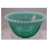 RARE Fenton Vintage Teal Opalescent Hobnail Punch Bowl Set