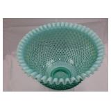 RARE Fenton Vintage Teal Opalescent Hobnail Punch Bowl Set