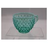RARE Fenton Vintage Teal Opalescent Hobnail Punch Bowl Set