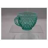 RARE Fenton Vintage Teal Opalescent Hobnail Punch Bowl Set