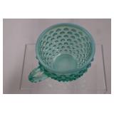 RARE Fenton Vintage Teal Opalescent Hobnail Punch Bowl Set