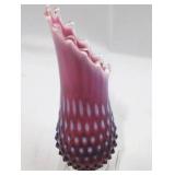 RARE Fenton Plum Opalescent Hobnail Swung Vase - circa 1959-1962