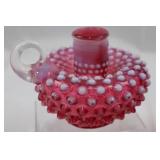 Fenton Cranberry Opalescent Hobnail Taper Candle Holder Set