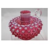 Fenton Cranberry Opalescent Hobnail Taper Candle Holder Set