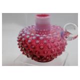 Fenton Cranberry Opalescent Hobnail Taper Candle Holder Set