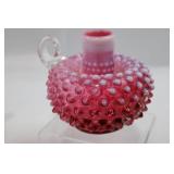 Fenton Cranberry Opalescent Hobnail Taper Candle Holder Set