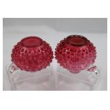 Fenton Cranberry Opalescent Hobnail Taper Candle Holder Set