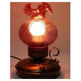 Fenton Vintage Cranberry Bowknots Wild Rose Lamp