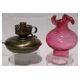 Fenton Vintage Cranberry Bowknots Wild Rose Lamp