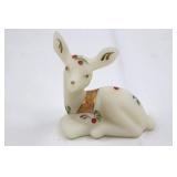 Fenton Ivory Satin Glass Christmas Deer - Hand Painted, Signed by Artist