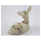 Fenton Ivory Satin Glass Christmas Deer - Hand Painted, Signed by Artist