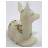 Fenton Ivory Satin Glass Christmas Deer - Hand Painted, Signed by Artist