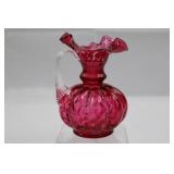 Fenton Cranberry Glass Beaded Melon Pitcher - 6 in