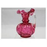 Fenton Cranberry Glass Beaded Melon Pitcher - 6 in