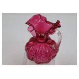 Fenton Cranberry Glass Beaded Melon Pitcher - 6 in