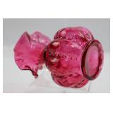 Fenton Cranberry Glass Beaded Melon Pitcher - 6 in