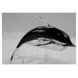 Black Hand-Blown Dolphin Glass Sculpture