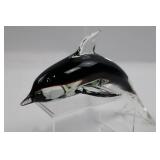 Black Hand-Blown Dolphin Glass Sculpture