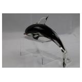 Black Hand-Blown Dolphin Glass Sculpture