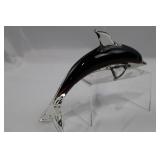 Black Hand-Blown Dolphin Glass Sculpture