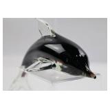 Black Hand-Blown Dolphin Glass Sculpture