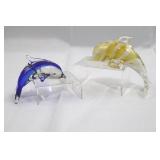 Cobalt Blue and Striped Hand-Blown Dolphin Art Glass (Lot of 2)