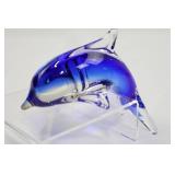 Cobalt Blue and Striped Hand-Blown Dolphin Art Glass (Lot of 2)