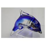 Cobalt Blue and Striped Hand-Blown Dolphin Art Glass (Lot of 2)