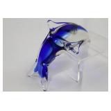 Cobalt Blue and Striped Hand-Blown Dolphin Art Glass (Lot of 2)