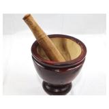 Thai Wooden Mortar & Pestle Set - 8 in Bowl, 7.75 in High; Pestle 10.75 in Long