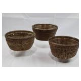 Anchor Hocking 1.5 Qt Glass Bowls - 3-Piece Hand-Woven Rattan Set