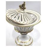 Italian Porcelain Lidded Candy Dish - Centerpiece Bowl Gold Accents