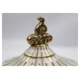 Italian Porcelain Lidded Candy Dish - Centerpiece Bowl Gold Accents