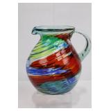 Hand-Blown Margarita Barware Set - 1 Pitcher & 4 Glasses, Colorful Swirl Art Glass