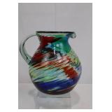 Hand-Blown Margarita Barware Set - 1 Pitcher & 4 Glasses, Colorful Swirl Art Glass