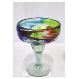 Hand-Blown Margarita Barware Set - 1 Pitcher & 4 Glasses, Colorful Swirl Art Glass