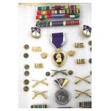Vintage US Army Pins Including Purple Heart Medal with Ribbon