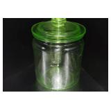 Vintage Uranium Green Depression Glass Storage Jar with Lid