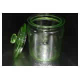 Vintage Uranium Green Depression Glass Storage Jar with Lid