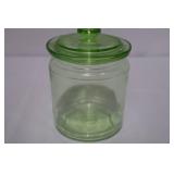 Vintage Uranium Green Depression Glass Storage Jar with Lid