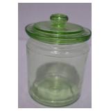 Vintage Uranium Green Depression Glass Storage Jar with Lid