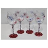 Pier 1 Wine Glasses - Patriotic Fireworks Design, Set of 4